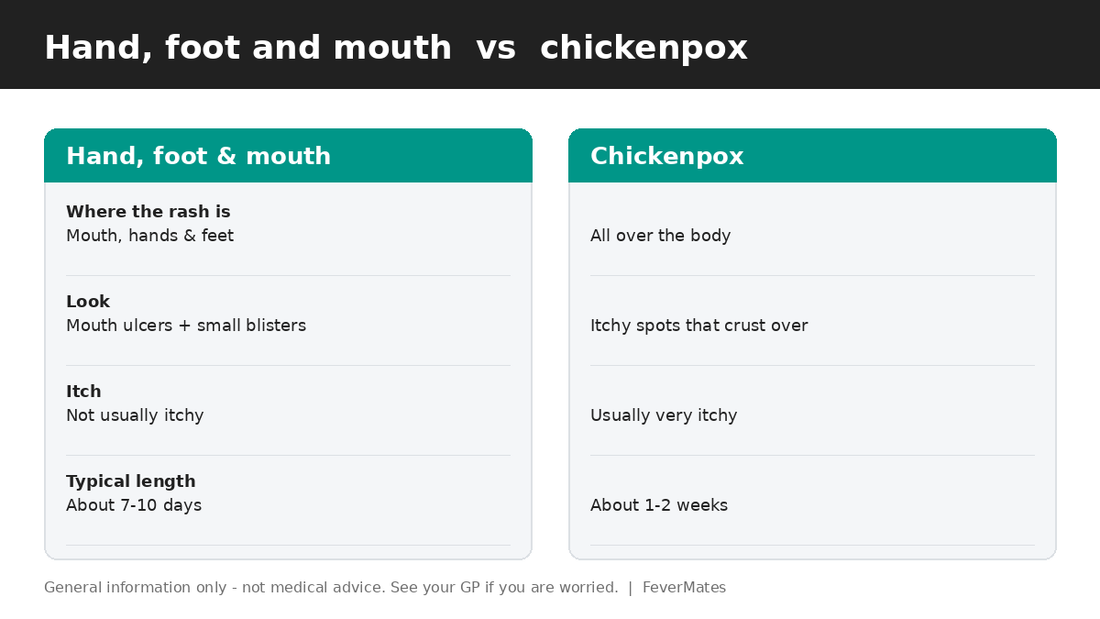 Hand, foot and mouth disease versus chickenpox comparison chart for parents — FeverMates